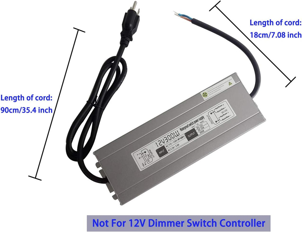 200W Waterproof Power Supply Transformer, 110-130V AC to 12V DC Output 16.7A Adapter with 3 Feet Cable N4881