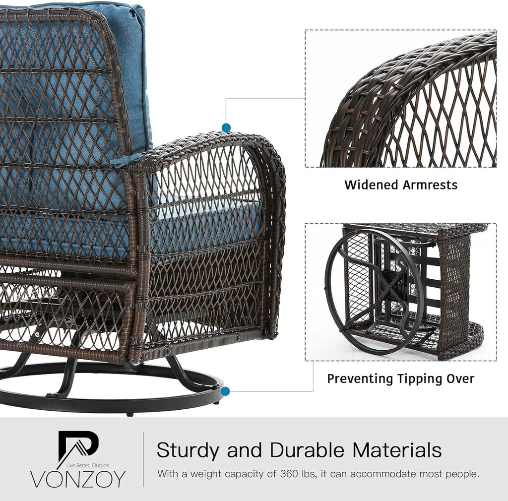 3 Pieces Wicker Patio Furniture Set with Glass Top Side Table K371