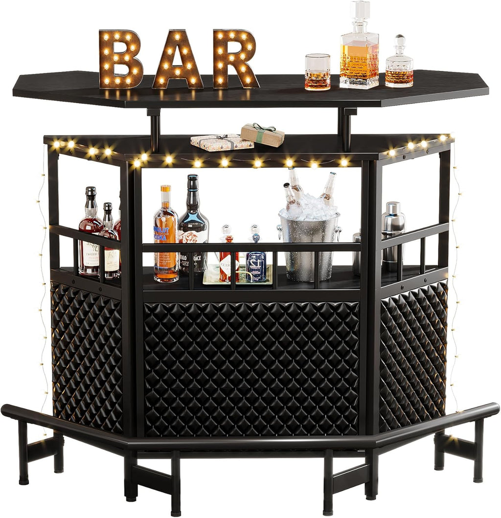 Black 4 Tier Bar Cabinet with Stemware Rack Z112