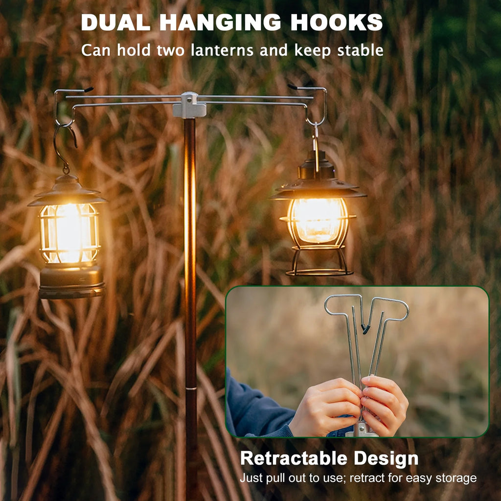 Portable Camping Folding Lamp Pole Lightweight Collapsible Aluminum Lantern Stand Light Hanger Holder Stick W13053