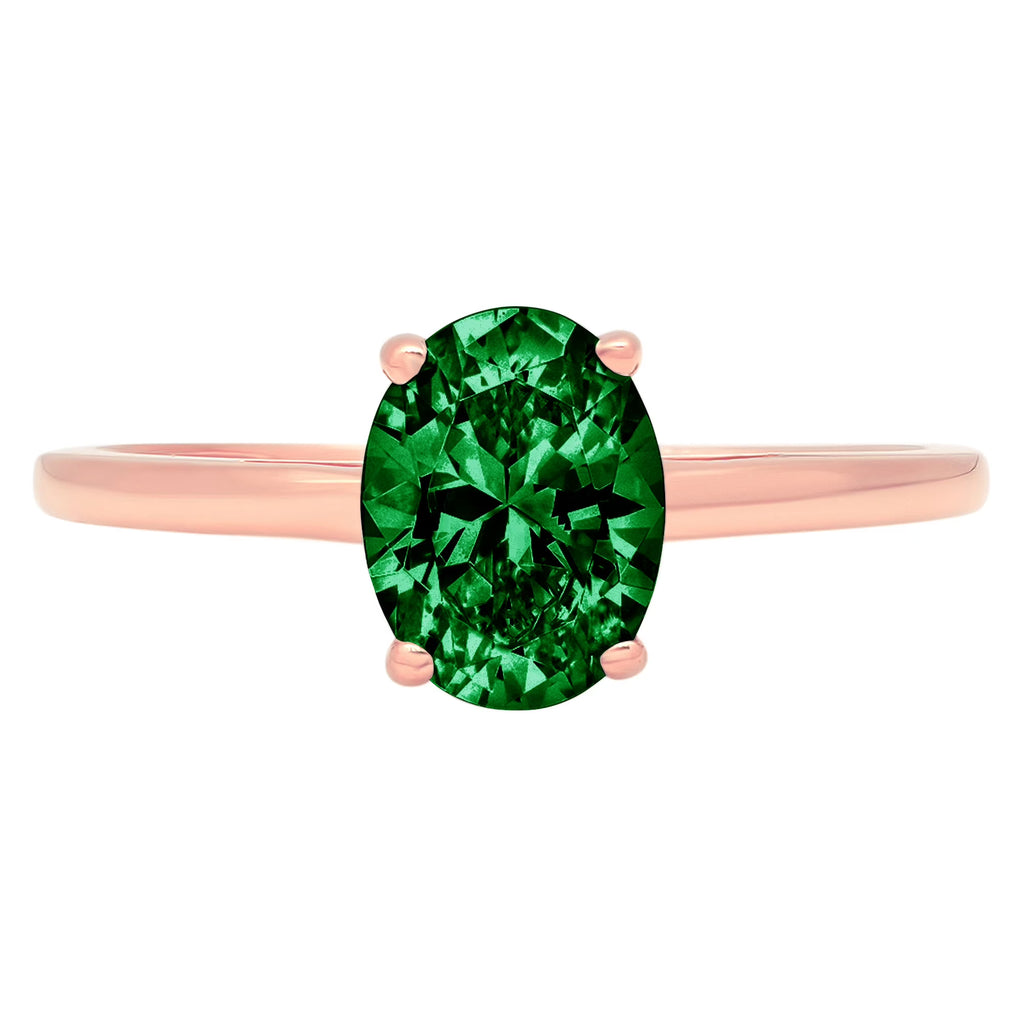 Oval Cut Green Simulated Emerald Solitaire Ring R9074