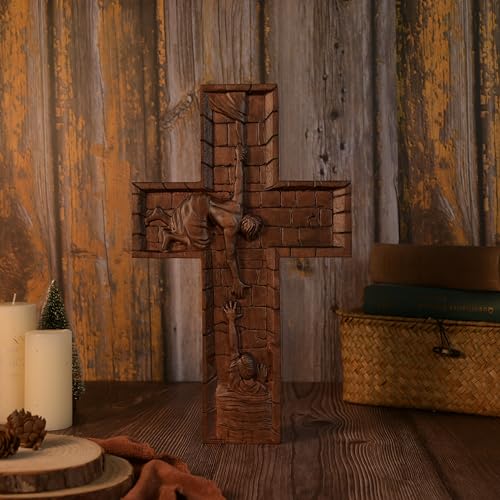 14 Inch Wooden Wall Cross with Hook O460565