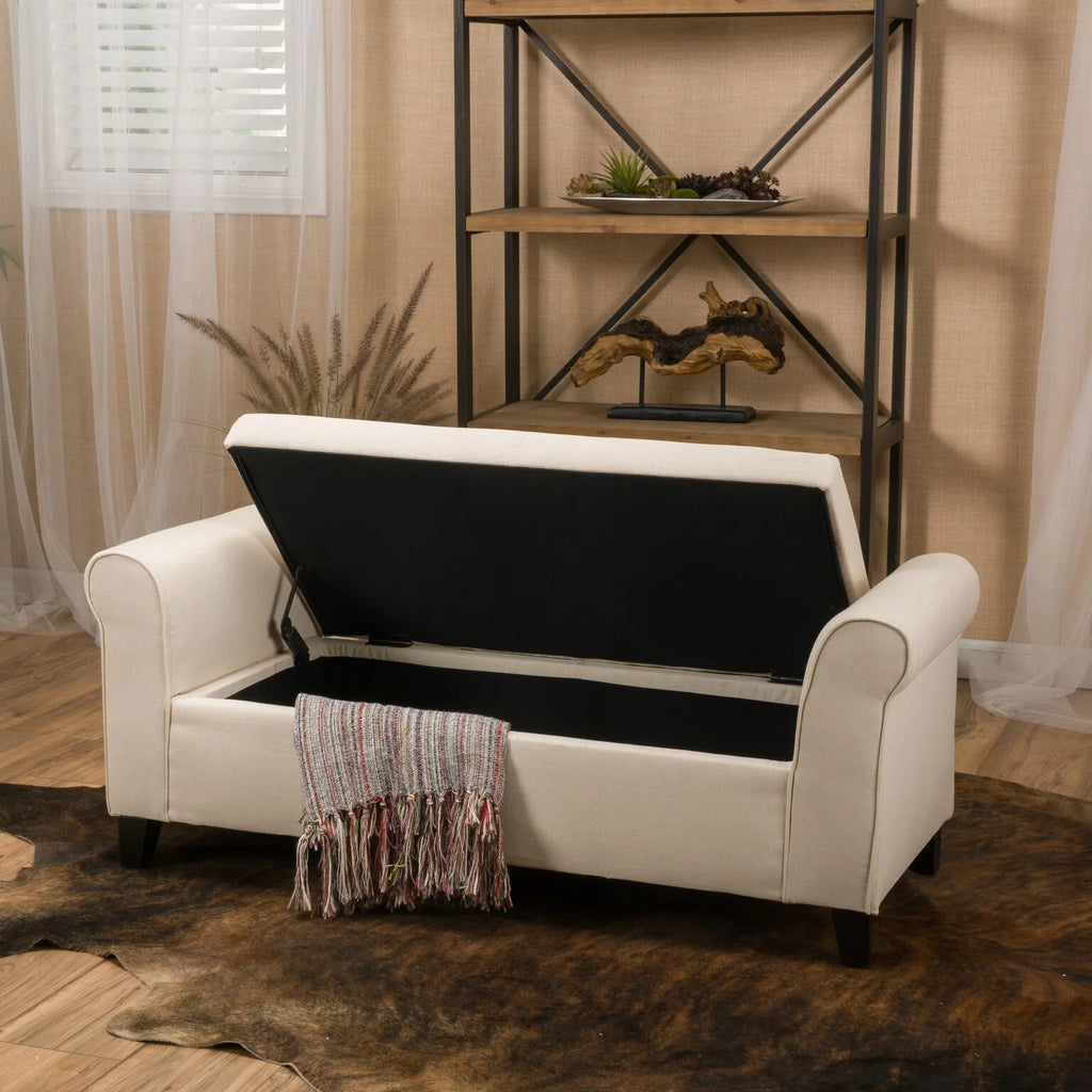 Beige Fabric Upholstered Storage Ottoman Bench J572942