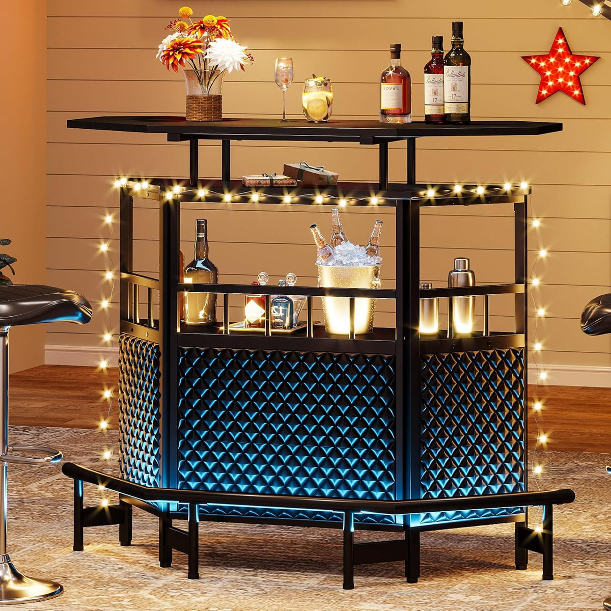 Black 4 Tier Bar Cabinet with Stemware Rack Z112