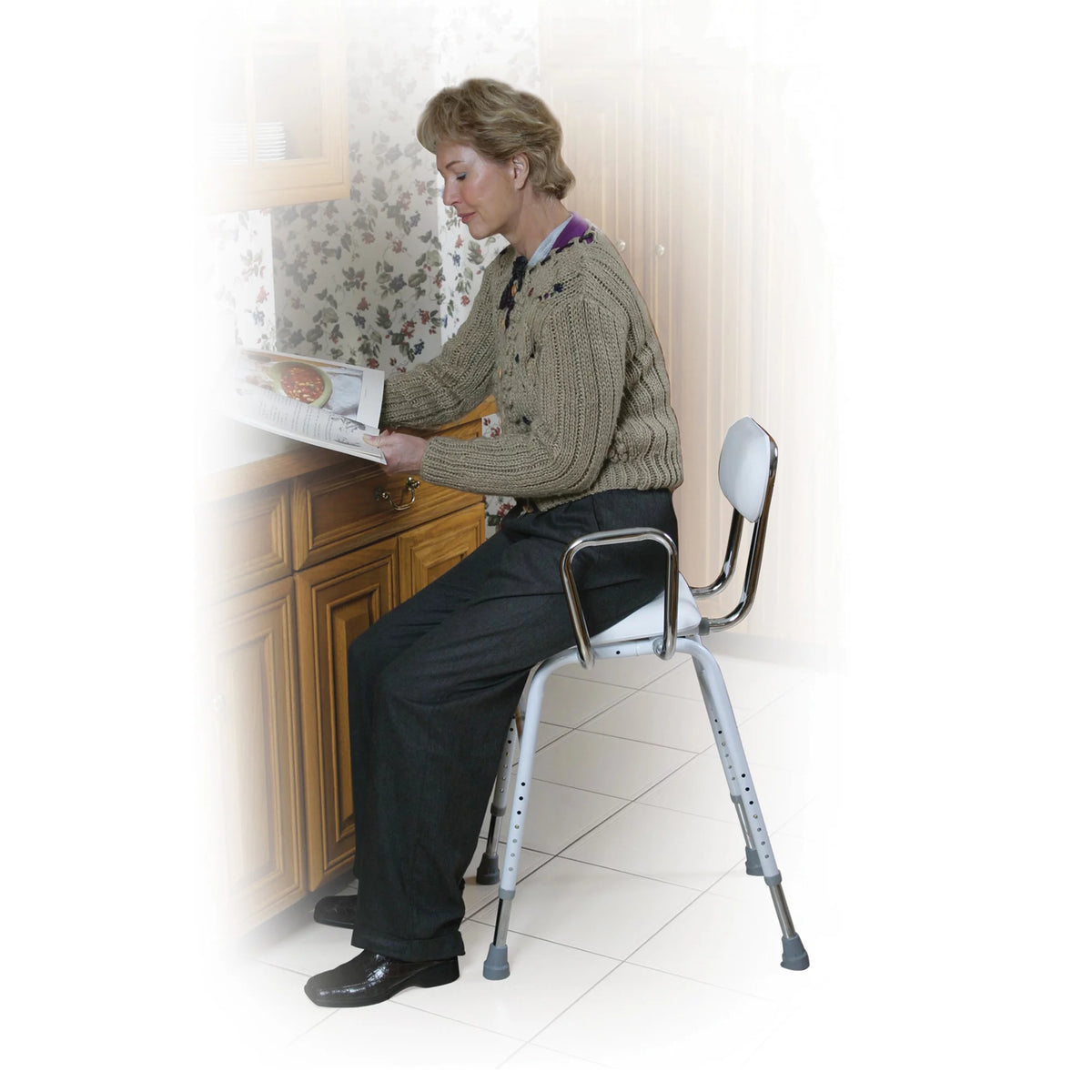 Kitchen Stool with Adjustable Arms and Padded Seat N8868