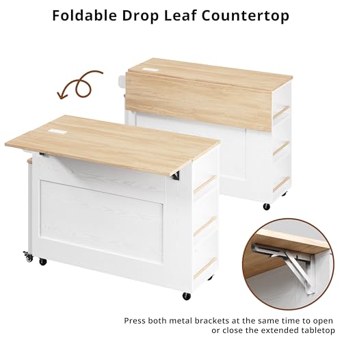 Kitchen Island Cart with Drawers and Power Outlet K519319