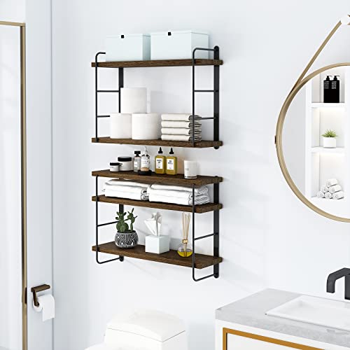 Wall Mounted Floating Shelves, 5 Brown Wood Shelves D22881