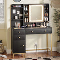 Black Makeup Desk with Lights and Charging Station N4939