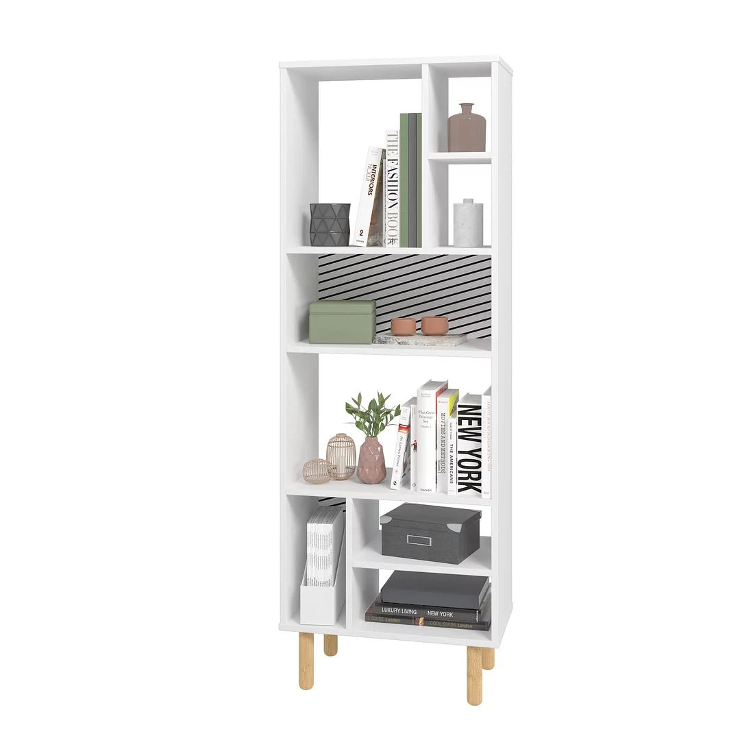 White 8 Shelf Engineered Wood Bookcase E8965