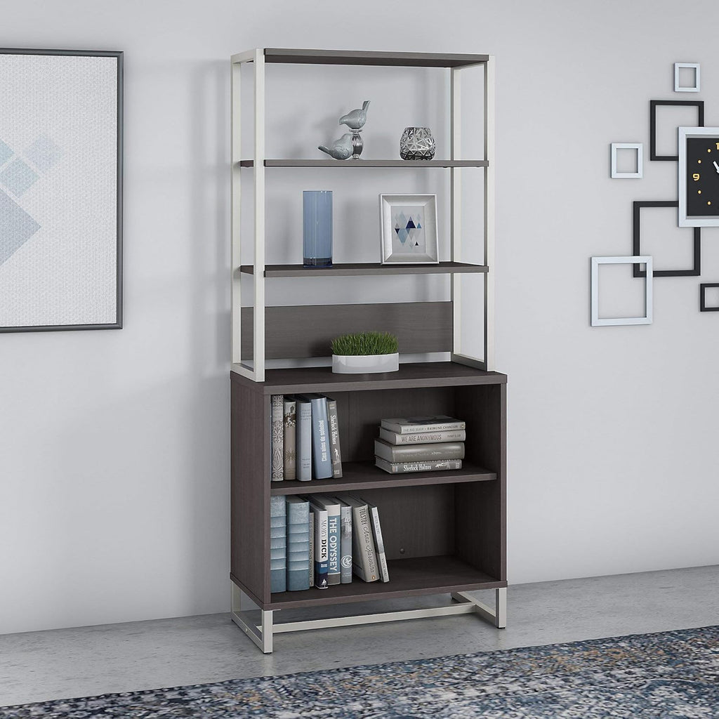Storm Gray Bookcase with Hutch R58070