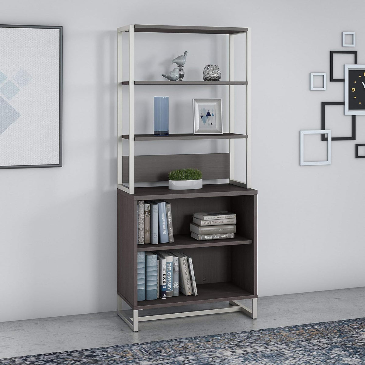 Storm Gray Bookcase with Hutch R58070