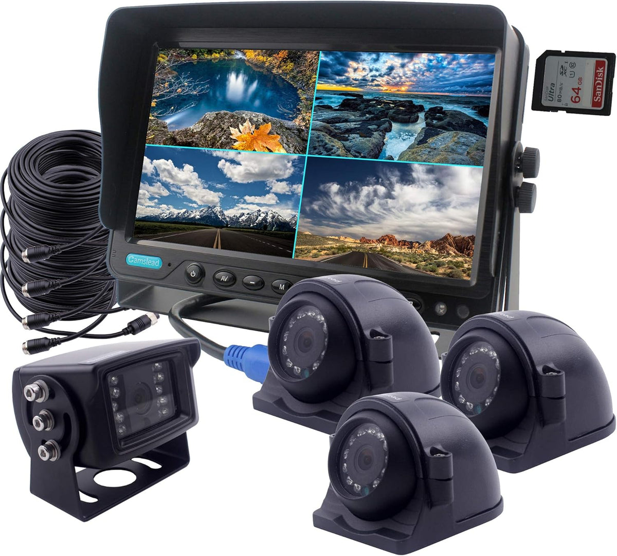 9 inch Monitor Built-in DVR Backup Camera System with Quad Split Screen P91894