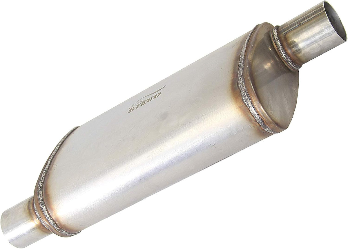1-Piece Stainless Steel Oval Muffler Exhaust 2.25 inches Offset Inlet Outlet Pack of 2 D1003