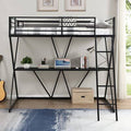 Twin Steel Loft Bed with Built-in-Desk X1077