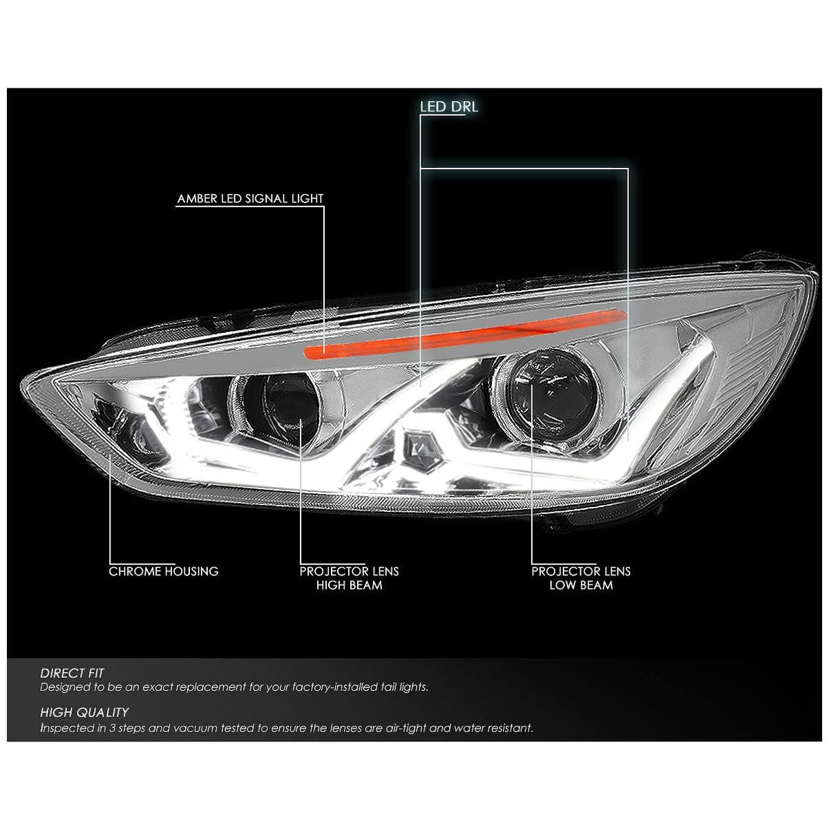 Chrome Housing Amber Corner Projector Headlight L184