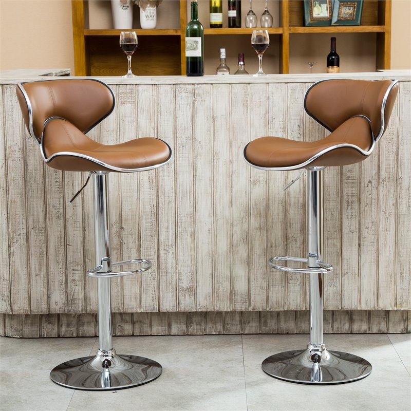 Faux Leather Swivel Barstool in Camel - Set of 4 C1106