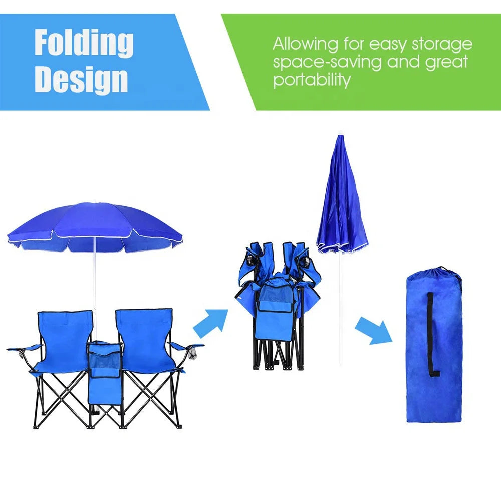 Folding Picnic Chair with Umbrella Mini Table Beverage Holder X549