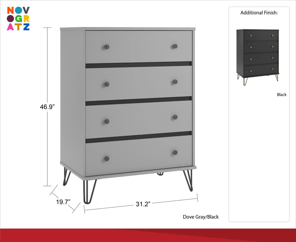 Black 4 Drawer Dresser U8175