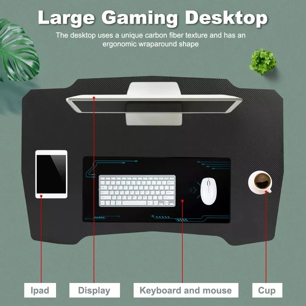 Blue Z Shaped Gaming Desk with Headphone Hook H78962