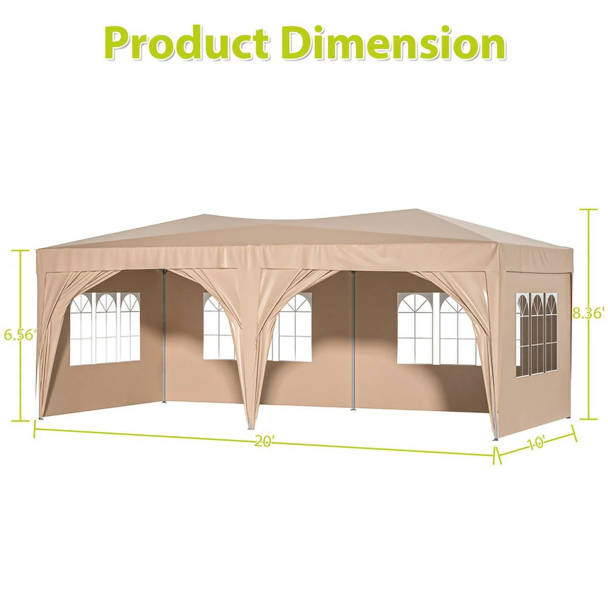 Beige 10 x 20 ft Pop Up Canopy Tent with 6 Removable Sidewalls & Carry Bag K593