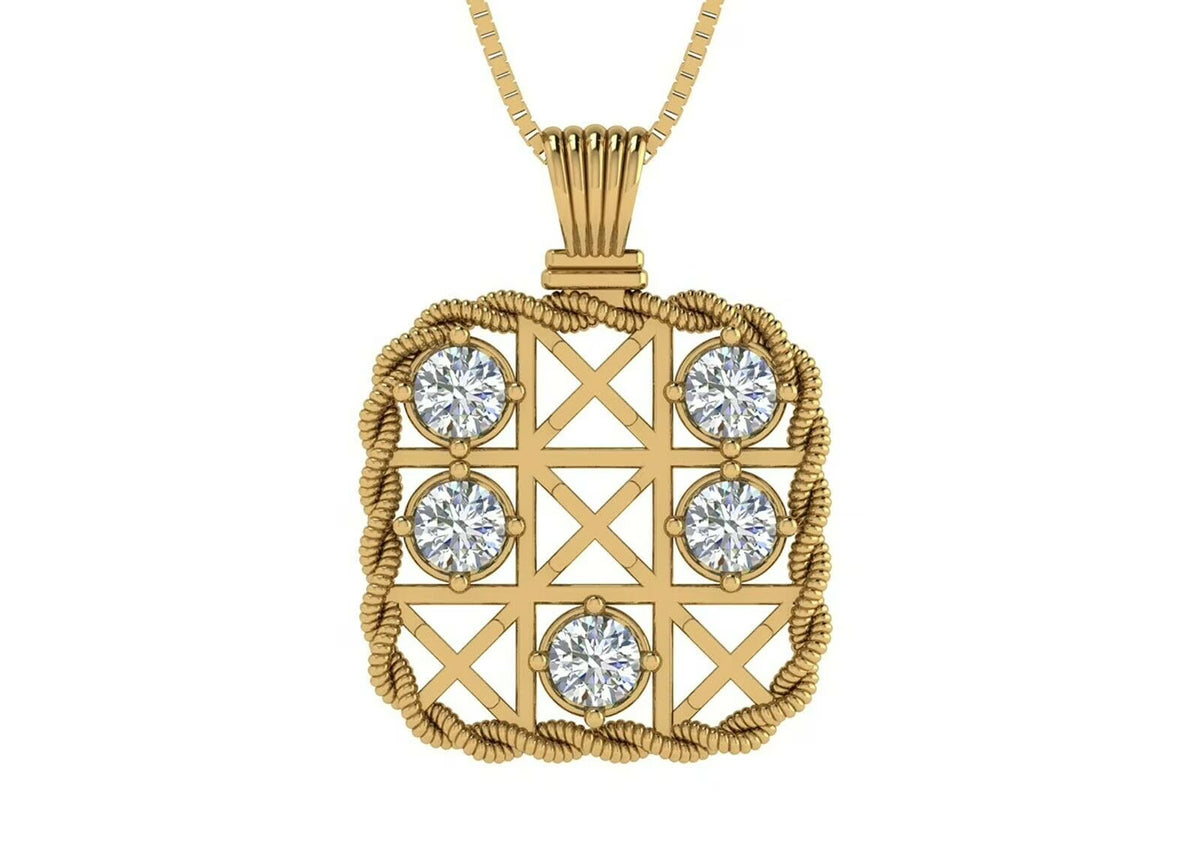 Yellow Gold Plated Sterling Silver Tic Tac Toe Necklace S943265