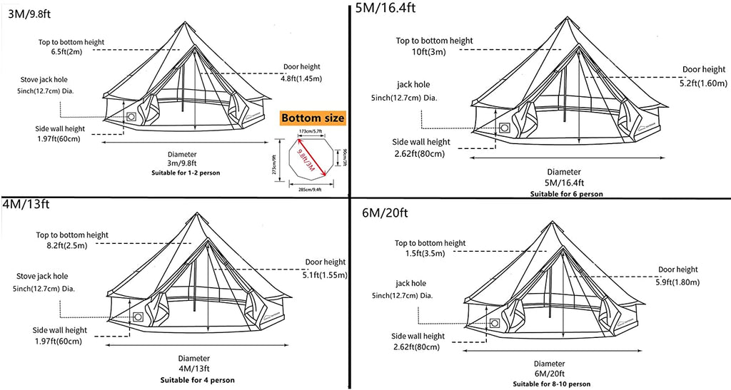 9.8ft Waterproof Cotton Canvas Bell Tent M7681