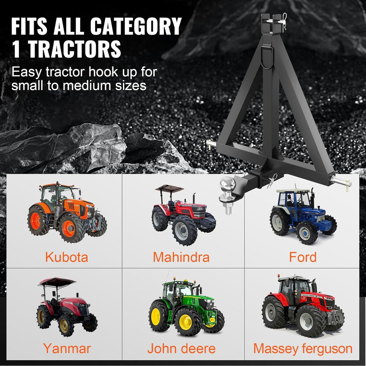 3 Point 2" Receiver Trailer Hitch Category 1 Tractor Tow Drawbar Adapter with Pins T181963