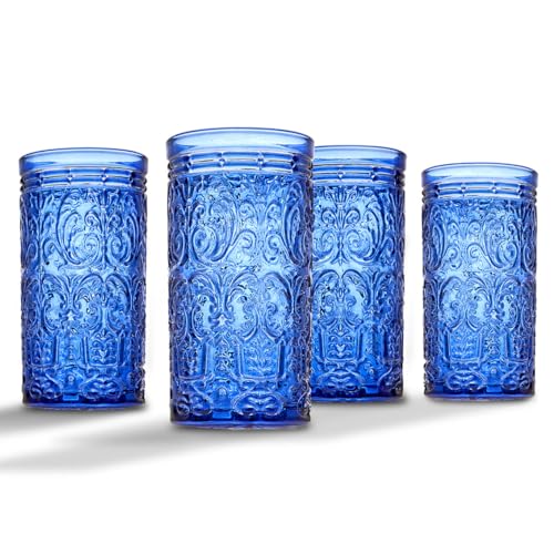Blue Set of 4 Highball Drinking Glasses Y861