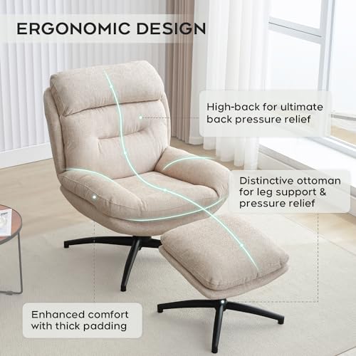 Beige Chenille Swivel Accent Chair with Ottoman Q731
