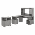 Gray L Shaped Desk with Hutch and Lateral File Cabinet U469