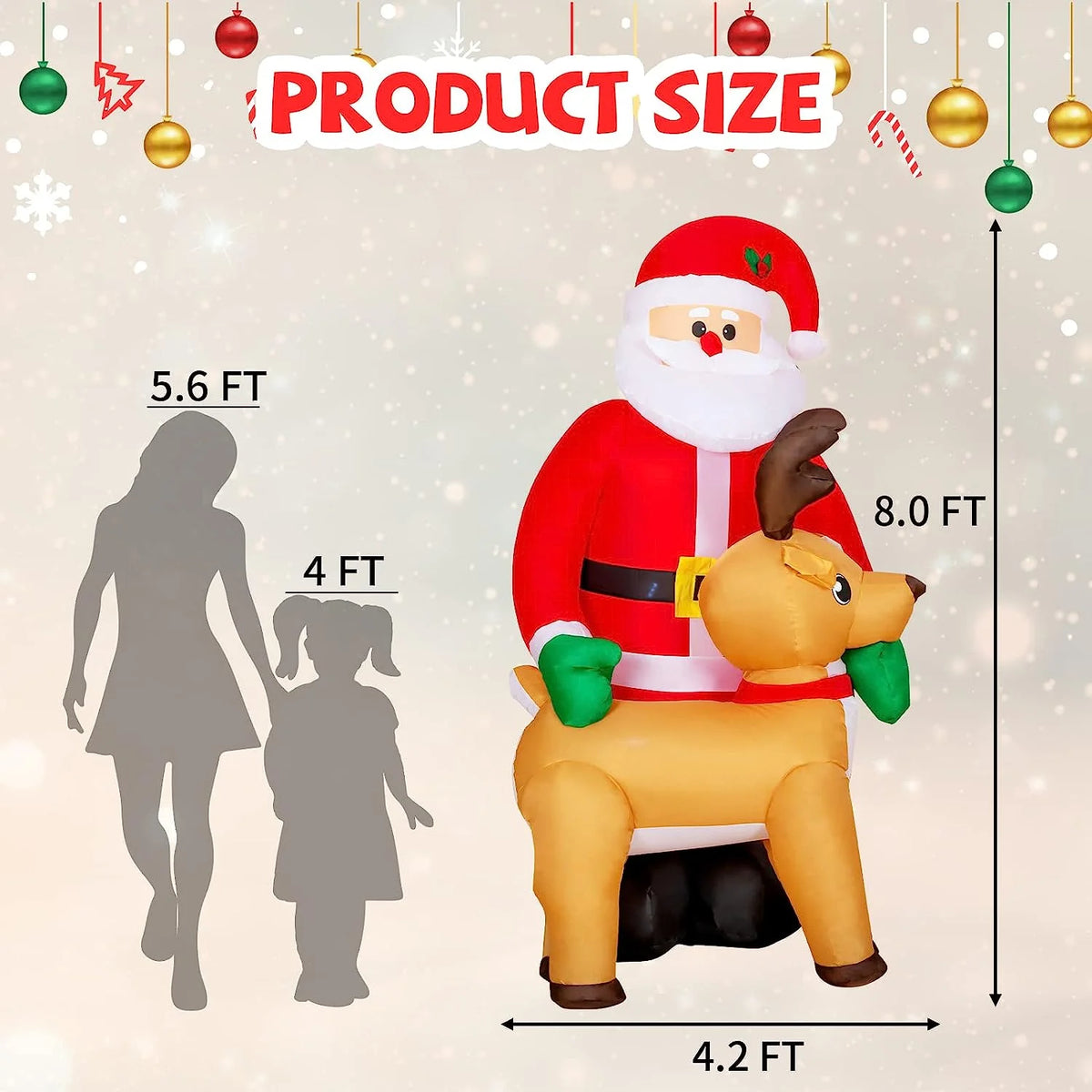 8FT Inflatable Christmas Santa Claus with Reindeer Decorations, Built-in LED Lights L337226
