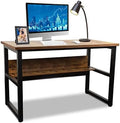 Computer Desk with Shelves 47 Inches Natural Wood Black Metal Frame H41063