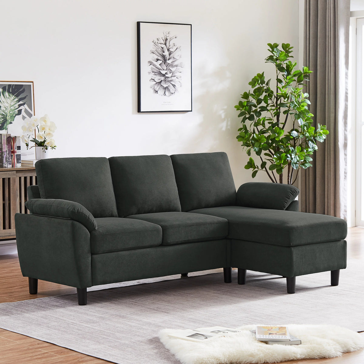 Modern Fabric L-Shaped Sectional Sofa with Chaise D753