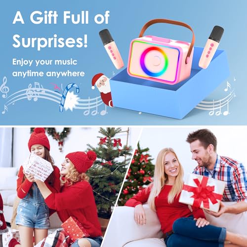 Portable Bluetooth Karaoke Machine with 2 Wireless Microphone and LED Lights W8549