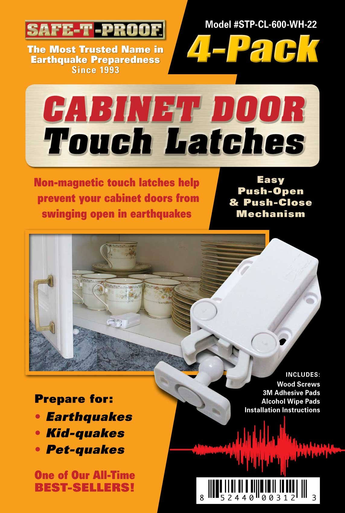 White Cabinet Door Touch Latches 4-Pack Q7259