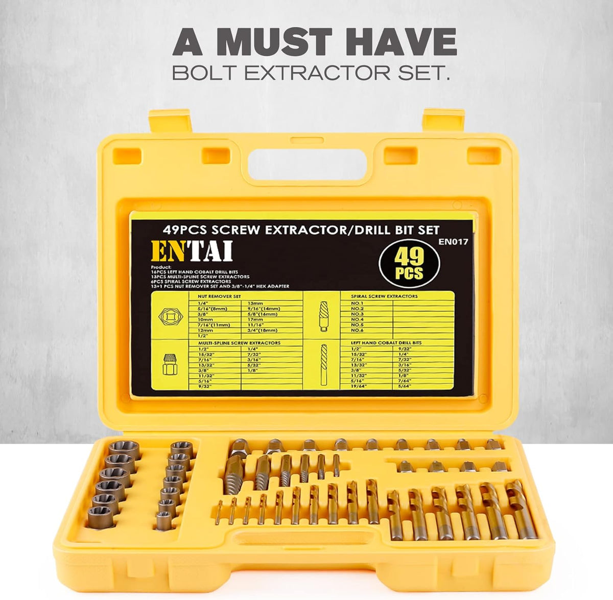 49-Piece Bolt Extractor Screw Extractor Set with Carrying Case P636