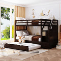 Twin-Over-Twin Wood Bunk Bed with Trundle and Storage Stairs (White) F2978