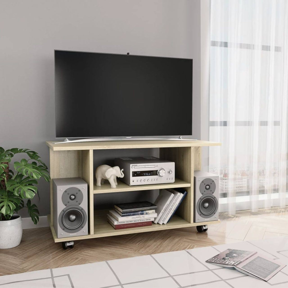 Sonoma Oak Chipboard TV Cabinet with Castors P381