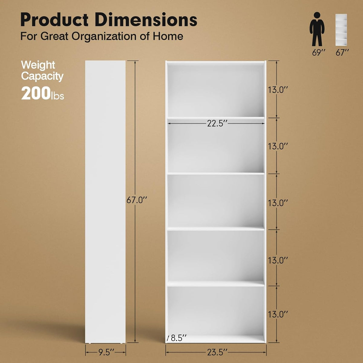 5-Shelf Wood Bookcase Y53980