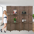 Brown 6 Panel Wooden Folding Room Divider with Shelves V29210