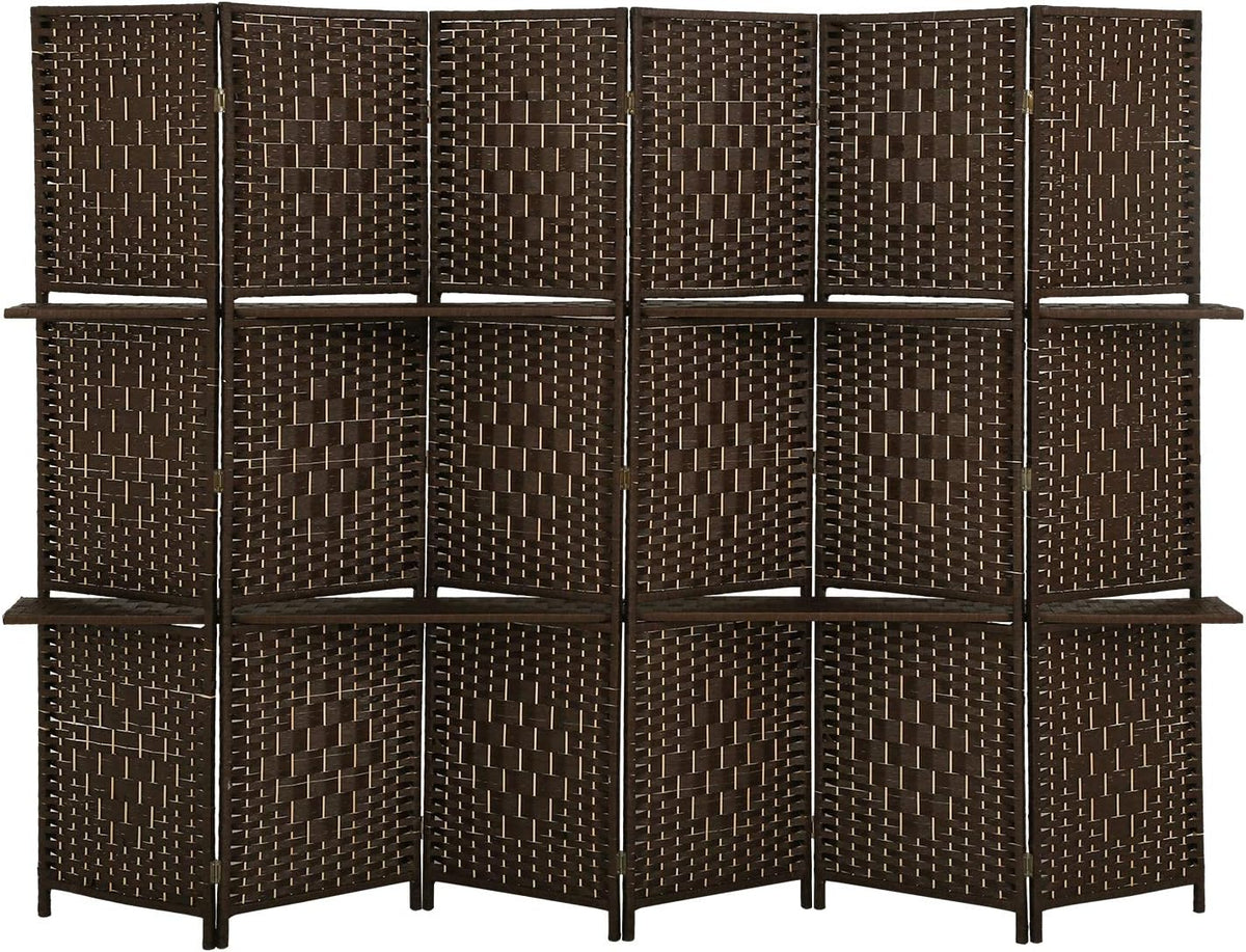 Brown 6 Panel Wooden Folding Room Divider with Shelves V29210