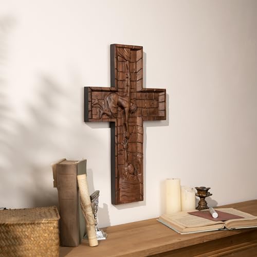 14 Inch Wooden Wall Cross with Hook O460565