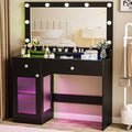 White 39.4'' Glass Top Makeup Vanity with Large Mirror and Lights U738177