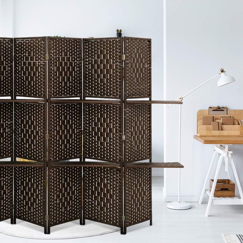 Brown 6 Panel Wooden Folding Room Divider with Shelves V29210