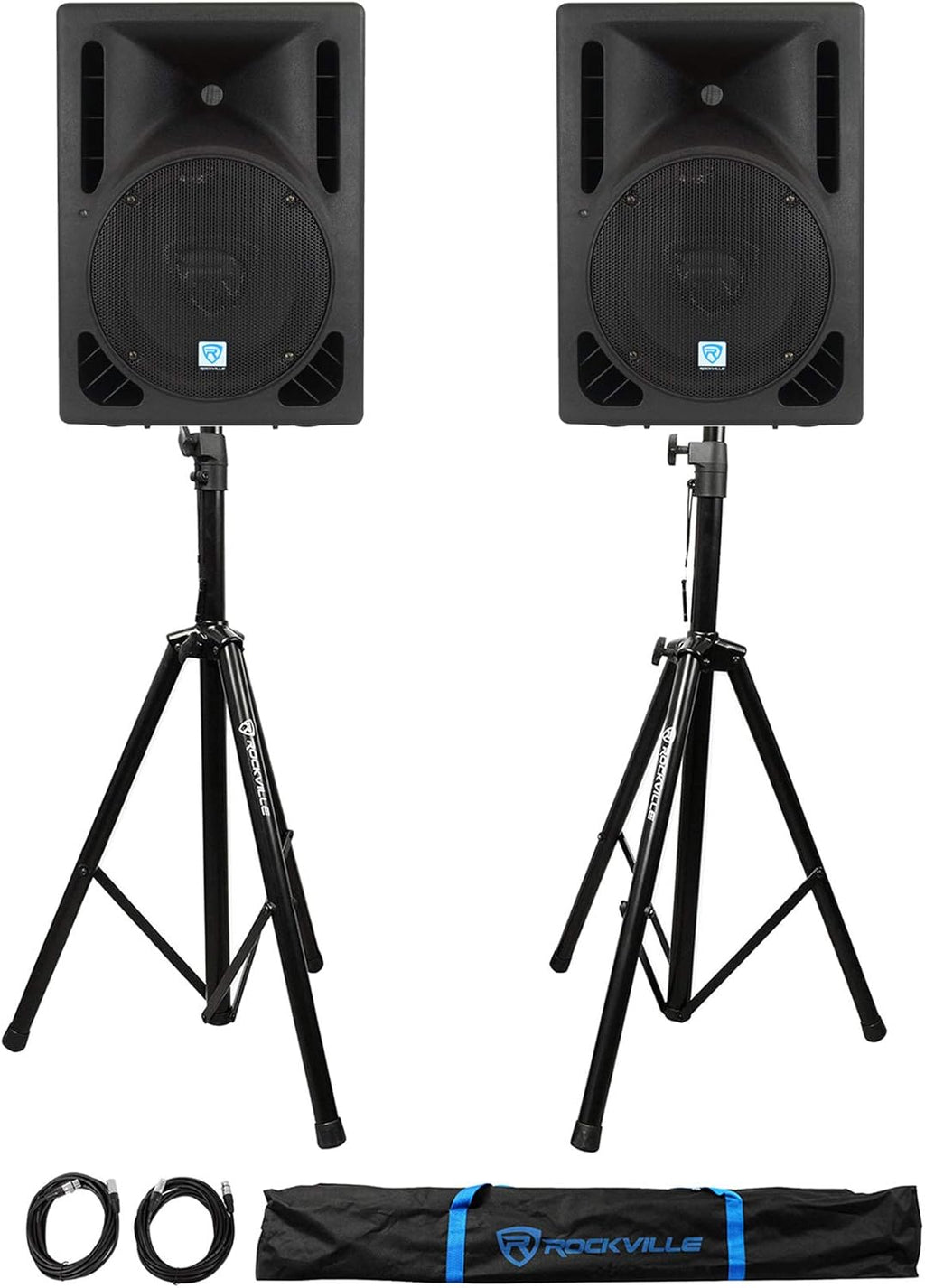 10 Powered DJ Speakers with Stands and Cables J48169