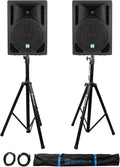 10 Powered DJ Speakers with Stands and Cables J48169