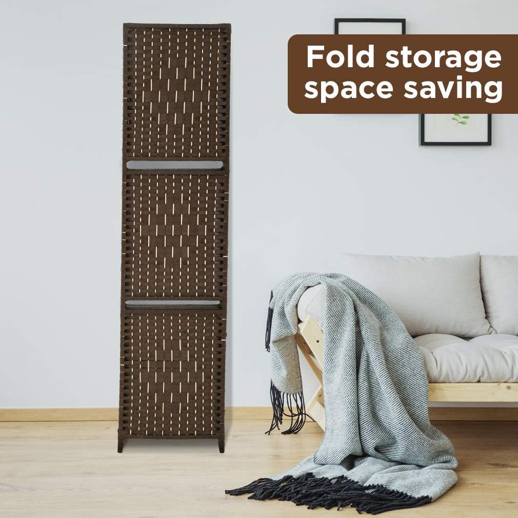 Brown 6 Panel Wooden Folding Room Divider with Shelves V29210