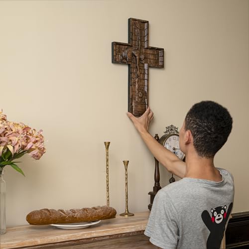 14 Inch Wooden Wall Cross with Hook O460565