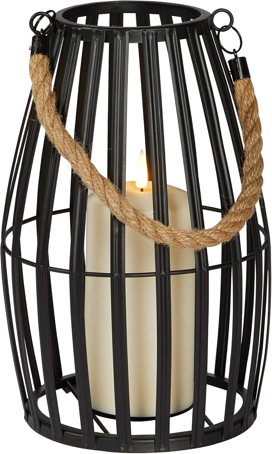 Black Slatted Metal LED Flameless Candle Lantern W85574