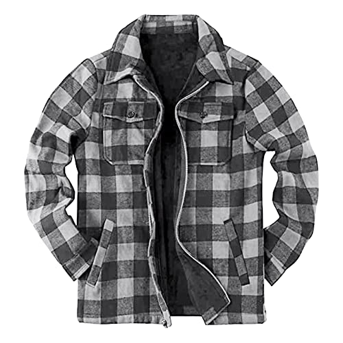 Mens Long Sleeve Sherpa Lined Flannel Shirt Jacket C7125